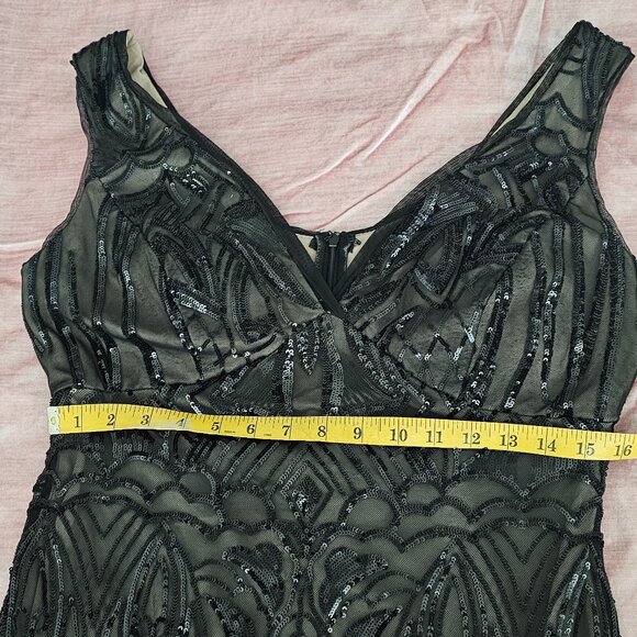 R & M Richards Sleeveless V-Neck Godet Skirt Embellished Long Sequin Dress - Picture 9 of 15